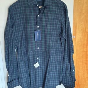 Polo Ralph Lauren Men's Blue and Green Plaid Tuxedo Shirt